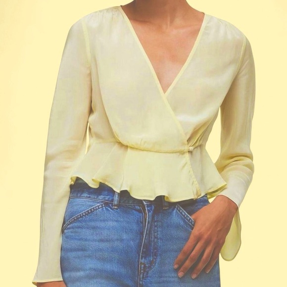 MADEWELL Bell Sleeve Wrap Top 2 Candlelight Yellow Peplum Blouse NWT B79 - Picture 1 of 10